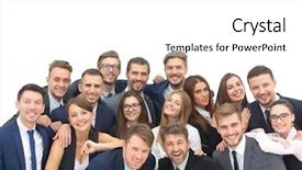  Presentation with team group - Presentation theme enhanced with business team people group crowd full length stand isolated on w background and a white colored foreground