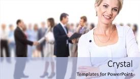  Presentation with team group - Slides having business team people group crowd background and a  colored foreground