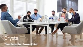  Presentation with taking notes - Colorful PPT theme enhanced with business-team-people-with-mouthguards backdrop and a coral colored foreground