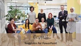  Presentation with team group - Theme with business-team-portrait-at-modern background and a coral colored foreground