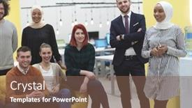  Presentation with coworking - Beautiful theme featuring business-team-portrait-at-modern backdrop and a violet colored foreground