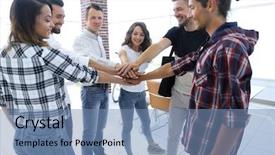  Presentation with team hands - Presentation having business team putting their hands background and a teal colored foreground