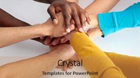  Presentation with team hands - Presentation design consisting of business team putting their hands background and a coral colored foreground