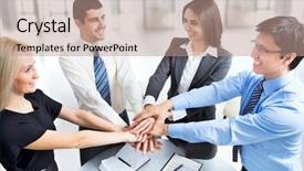  Presentation with team hands - Presentation theme consisting of business team putting their hands background and a coral colored foreground