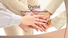  Presentation with team hands - Cool new PPT theme with business team putting their hands closeup backdrop and a lemonade colored foreground