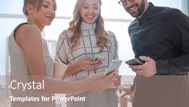  Presentation with smartphones - Cool new slides with business-team-reading-emails backdrop and a coral colored foreground