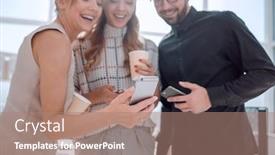  Presentation with smartphones - Beautiful slides featuring business-team-reading-emails backdrop and a coral colored foreground