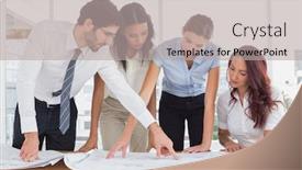  Presentation with team work - Amazing slides having business team reading work plans in the office backdrop and a light gray colored foreground