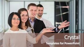  Presentation with welcome - Presentation featuring business team showing a welcome gesture with hands background and a violet colored foreground