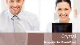  Presentation with tablet - Presentation theme consisting of business team showing tablet pcs background and a  colored foreground