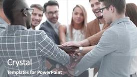  Presentation with solidarity - Colorful slide deck enhanced with business team showing their solidarity backdrop and a gray colored foreground