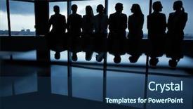  Presentation with office - Audience pleasing slide deck consisting of business team silohette - several colleagues communicating in office backdrop and a ocean colored foreground