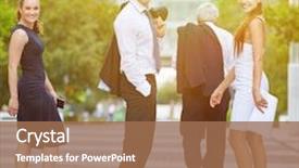  Presentation with team - Amazing slides having business team smiling and turn backdrop and a coral colored foreground