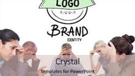  Presentation with brand - Presentation enhanced with business team smiling at camera against brand identity doodle background and a soft green colored foreground