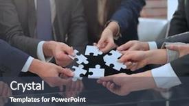  Presentation with puzzle team - Colorful theme enhanced with business team solving puzzle together backdrop and a tawny brown colored foreground