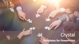  Presentation with puzzle team - PPT layouts enhanced with business team solving puzzle together background and a coral colored foreground