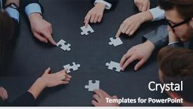  Presentation with puzzle team - Cool new slide deck with business team solving puzzle together backdrop and a dark gray colored foreground