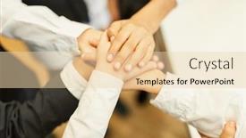  Presentation with team hands - Presentation design having business-team-stacking-hands background and a lemonade colored foreground