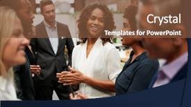  Presentation with team meeting - Beautiful slide set featuring business team standing having informal backdrop and a tawny brown colored foreground