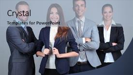  Presentation with grey - Amazing presentation design having business team standing in row backdrop and a light blue colored foreground