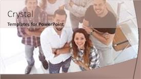  Presentation with desktop - Colorful PPT layouts enhanced with business team standing near the desktop backdrop and a soft green colored foreground