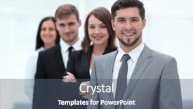  Presentation with team leader - Presentation design consisting of business team standing one background and a  colored foreground