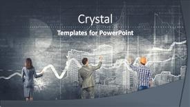  Presentation with team - Cool new slide deck with business-team-standing-with-back backdrop and a dark gray colored foreground