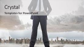  Presentation with supporting - Cool new theme with business team supporting boss against path in yellow field leading to city backdrop and a light gray colored foreground