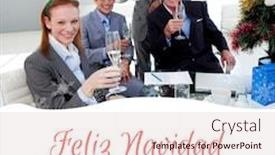  Presentation with team party - PPT theme consisting of business team toasting with champagne at a christmas party against feliz navidad background and a lemonade colored foreground