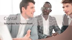  Presentation with digital - Beautiful theme featuring business team uses a digital tablet sitting at the desk backdrop and a soft green colored foreground