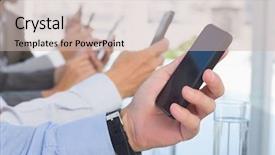  Presentation with team - Audience pleasing slide set consisting of business team using their mobile backdrop and a soft green colored foreground