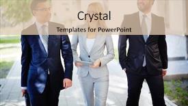  Presentation with friendly - Cool new presentation with business team walking down street backdrop and a lemonade colored foreground