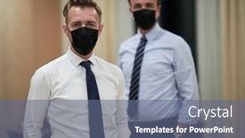  Presentation with virus - Slides enhanced with business-team-wearing-crona-virus background and a ocean colored foreground