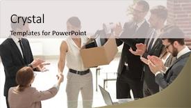  Presentation with employee - Cool new slides with business team welcomes new employee backdrop and a light gray colored foreground