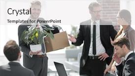  Presentation with team - Cool new slides with business team welcomes new employee backdrop and a white colored foreground