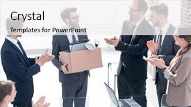  Presentation with employee - PPT theme featuring business team welcomes new employee background and a white colored foreground