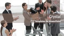  Presentation with employee - Colorful PPT layouts enhanced with business team welcomes the new backdrop and a gray colored foreground