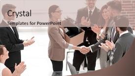  Presentation with members - PPT layouts consisting of business team welcomes the new background and a mint green colored foreground