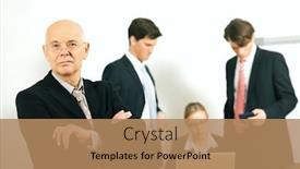  Presentation with team leader - Presentation design enhanced with business-team-with-a-portrait background and a coral colored foreground