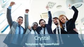  Presentation with team - Amazing presentation design having business team with arms raised backdrop and a  colored foreground