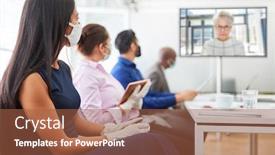  Presentation with team meeting - Slide set enhanced with business-team-with-face-mask background and a red colored foreground