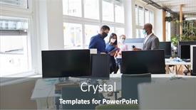  Presentation with face mask - Amazing presentation theme having business-team-with-face-mask backdrop and a dark gray colored foreground