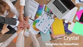  Presentation with team hands - Theme having team with hands together - teamwork background and a coral colored foreground