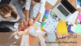  Presentation with team hands - Beautiful theme featuring business-team-with-hands-together backdrop and a coral colored foreground