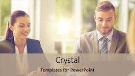  Presentation with team meeting - Slides with business team with laptop computer background and a  colored foreground