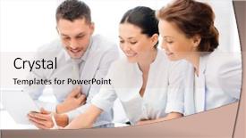  Presentation with team discussion - Presentation consisting of business team with tablet pcs background and a lemonade colored foreground