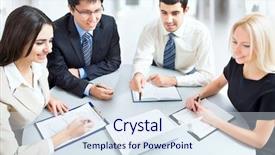  Presentation with team working together - Amazing slide set having business team working on their backdrop and a sky blue colored foreground