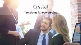  Presentation with data - Colorful presentation design enhanced with business team working with financial backdrop and a sky blue colored foreground