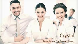  Presentation with tablet - Presentation theme featuring business team working with tablet background and a cream colored foreground