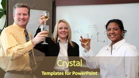  Presentation with team party - Slide set having business team working background and a  colored foreground